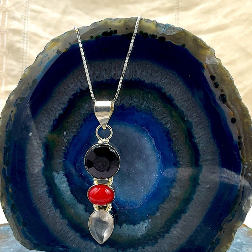 18” Italian Sterling Silver Necklace With 2 1/2” Long Gemstone Pendant